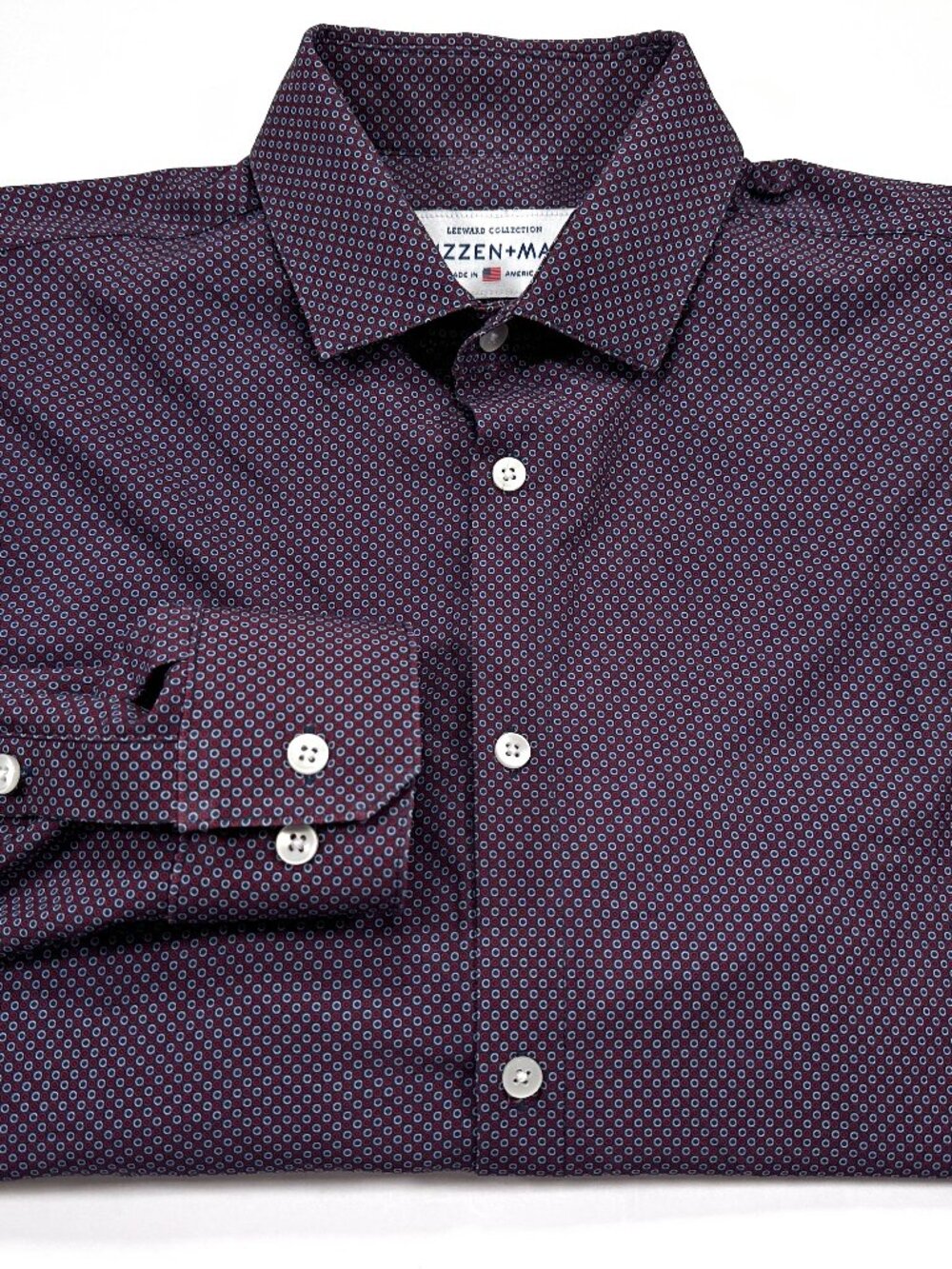 Mizzen Main Leeward Collection L Trim Fit Burgundy Navy Geometric Circles Shirt